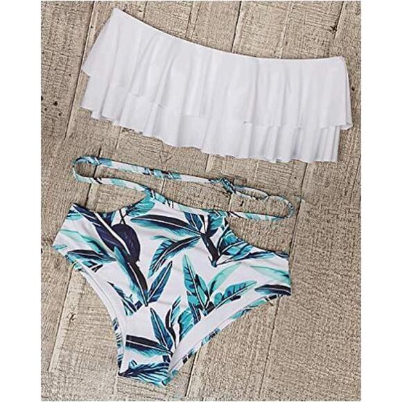 Tempt Me Tropical Two Piece Swimsuit Set High Waisted Ruffled XL NWT - Picture 3 of 4